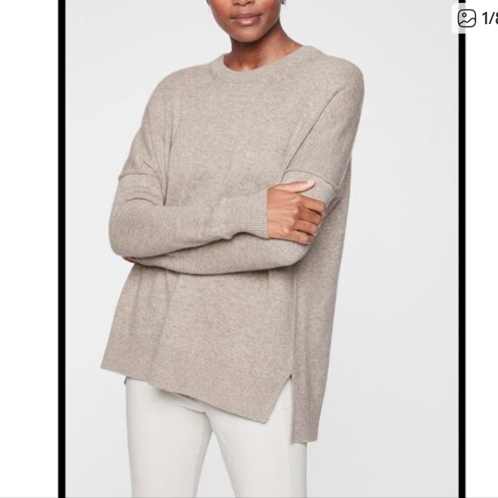 Athleta Perspective Wool Cashmere Ribbed Tunic Sweater Oatmeal Beige Small S